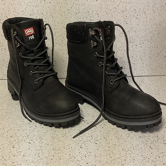 Red Rhino Black Leather Women’s Boots with Crystal Sparkle Trim - Picture 1 of 7